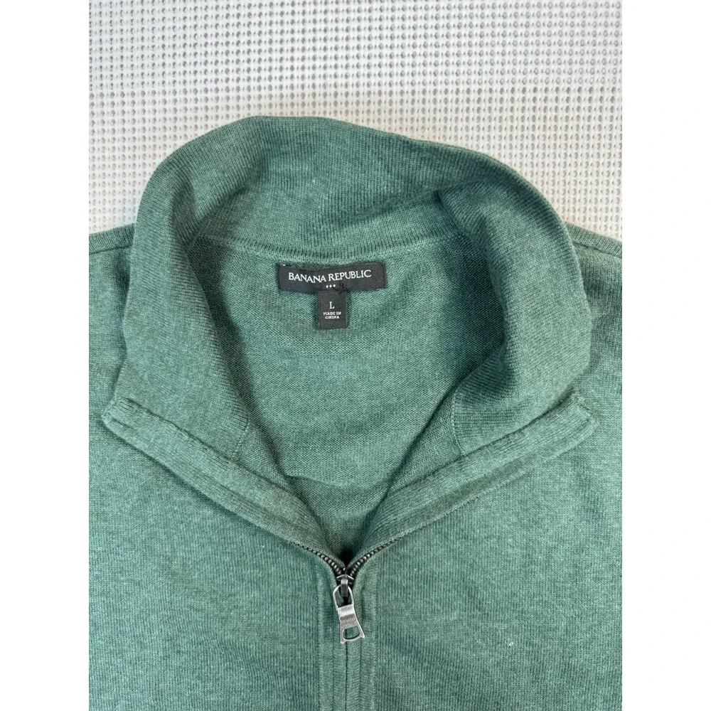 (557)Banana Republic Full Zip Sweater Mens Large Green 100% Cotton Casual Jacket